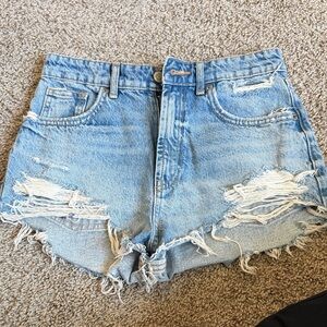 Zara Light Blue Distressed Jean Shorts